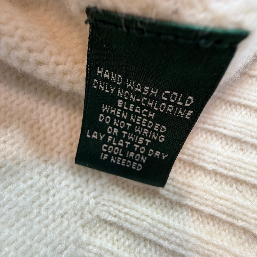 Lauren Ralph Lauren Lambswool Cable Knit Sweater Large Cream Shawl Neck Pullover - Picture 4 of 11